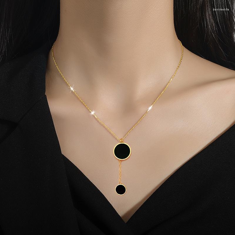 

Pendant Necklaces OIMG 316L Stainless Steel Gold Plated Geometric Luxury Elegance Round Pendants Clavicle Chains Necklace For Women