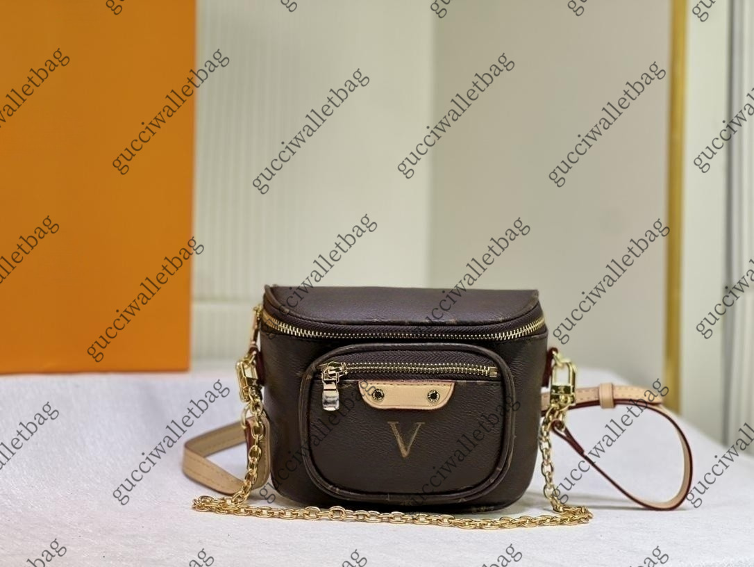

10A Top Designer bag Women Genuine Leather New Mini Bumbag Waist Bags Purse Crossbody bag Handbag Chest belt bag embossing flowers Bum bag Waistpacks 18cm, Brown