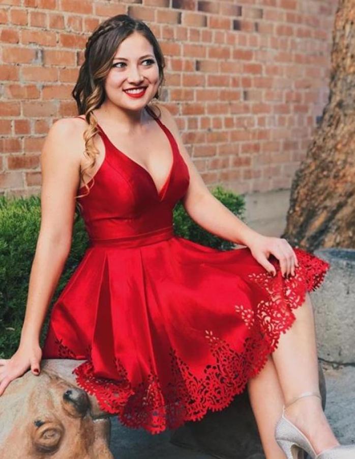 

Wine Red Deep Vneck Prom Dress Kneelength Pleated Satin Homecoming Gown Short Sexy Cocktail Party Dress6453841, Pink