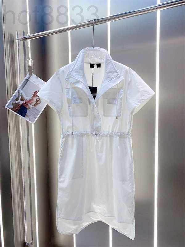 

Basic & Casual Dresses Designer Summer New Fen Elastic High Waist Drawstring Design Fashion Versatile White Dress for Women XJ2X