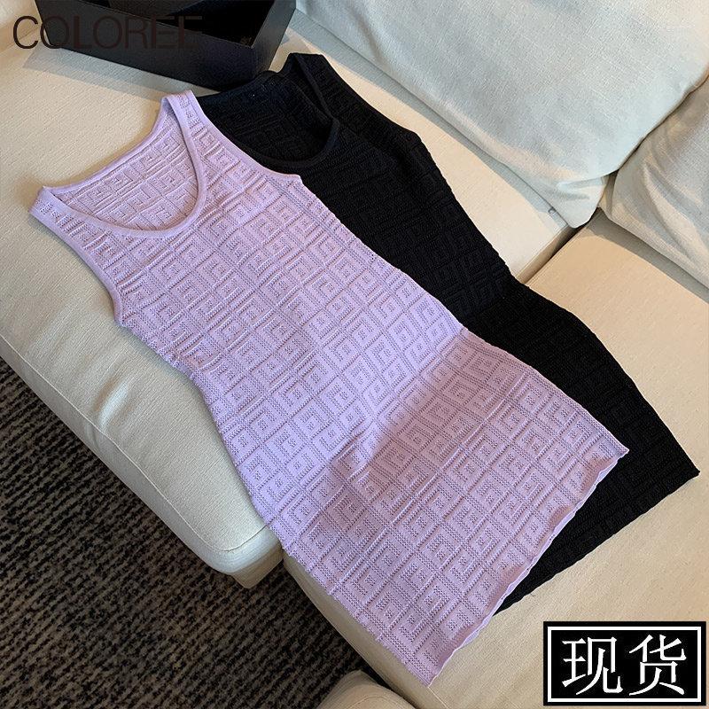 

Casual Dresses Arrivals Purple White Knitted Women 2023 Summer Korean Fashion O-neck Sleeveless Mini Sweater Dress Vestido Feminino