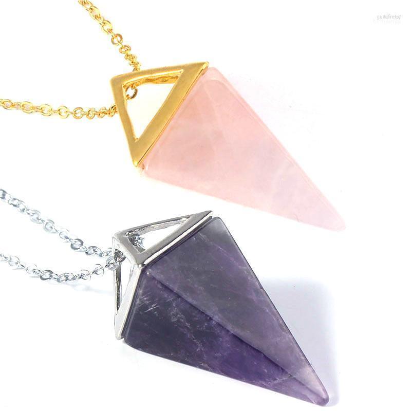 

Pendant Necklaces Natural Gem Stone Pyramid Pendulum Healing Reiki Crystal Quartz Onyx Suspension For Women Men Trendy Jewelry Gord22