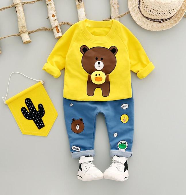 

Kids Clothes Autumn Boys Cartoon Bear Clothes set Longsleeved TshirtPants Toddler Clothing Sets Children Fashion set3868281, Red