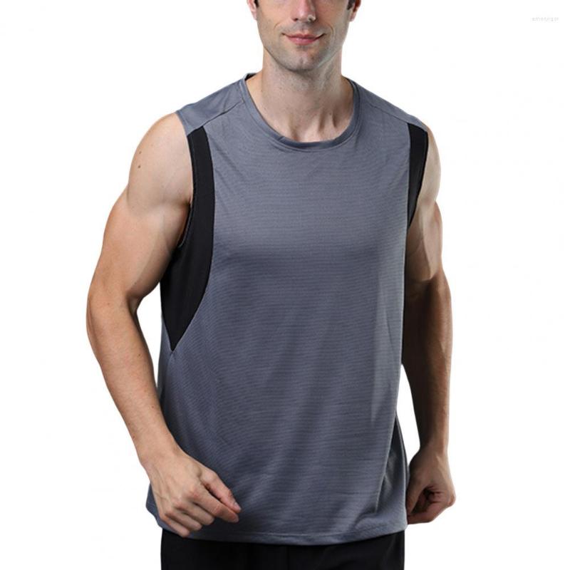 

Men's Tank Tops Trendy Bodybuilding Vest Breathable Men Crew Neck Color Matching Loose Sweat Absorbing, Sky blue