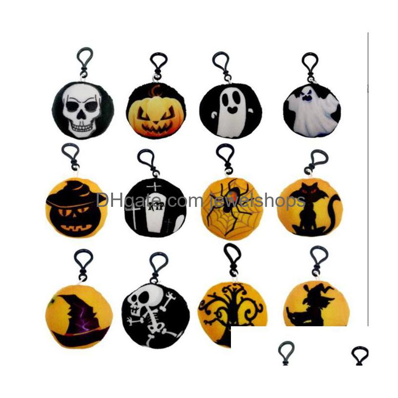 

Keychains Lanyards Halloween Plush Toys Key Rings Gifts Soft Stuffed Pumpkin Moon Eye Ghost Skl Pendant For Party Deco Promotion P Dhstu
