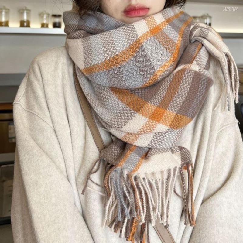 

Scarves Universal Thermal Scarf Thick Washable Autumn Winter Women Plaid Printing Anti-pilling Shawl Wrap Fashion Accessories