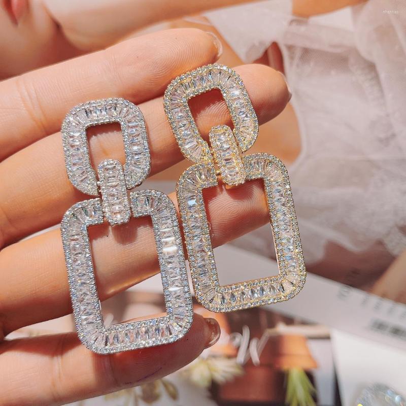 

Dangle Earrings HIBRIDE Trendy Luxury Square Shape Drop For Women Cubic Zirconia Bridal Party Jewelry 2023 E-1010