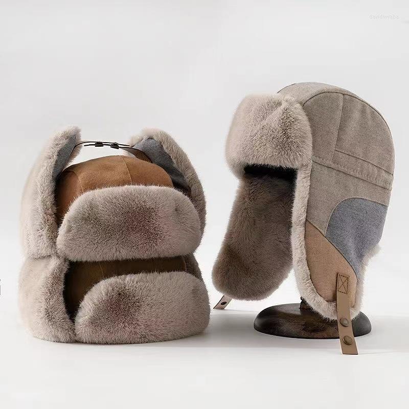 

Berets Fashionable Splicing Cotton Hat Women's Winter Warm Earmuff Men's Cycling Windproof Cap Cold Proof