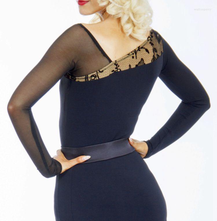 

Stage Wear Modern Dance Latin Slanted Collar Practice Long Sleeve Irregular T16042, See chart