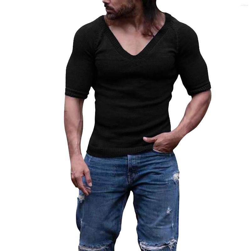 

Men's Pants Men's Summer Slim V Neck Solid Color Thin Style Short Sleeve Sports Microfiber Tee Shirts For Men Mens Long T Shirt, Black