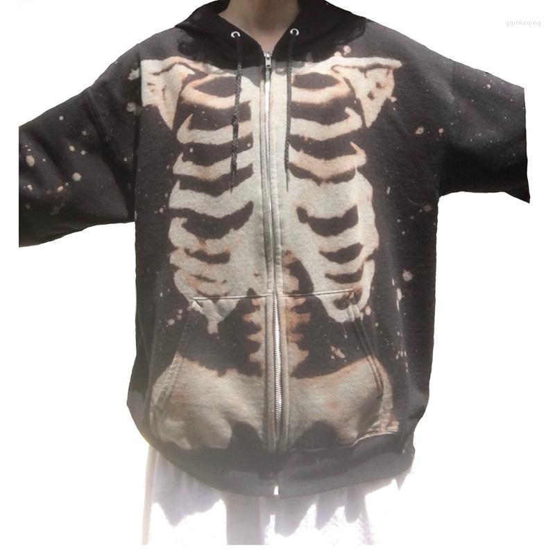 

Women' Hoodies 90s Vintage Gothic Skeleton Print Sweatshirt Zip Up Coat Jacket Women Autumn Oversized Y2K Punk Hip Hop Grunge Clothes, Black