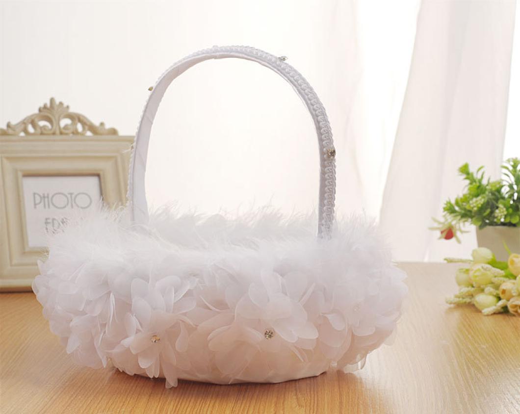 

New Diamond Flower Basket Wedding Ceremony Party Feather Girl Basket For Wedding Supplies High Quality 5158659, White