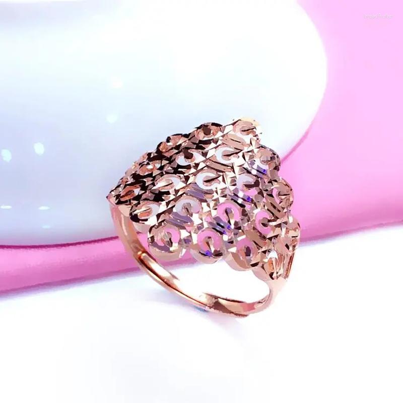 

Cluster Rings 585 Purple Gold 14K Rose Hollow Geometric For Women Live Mouth Exquisite Craftsmanship Classic Ethnic Charm Jewelry