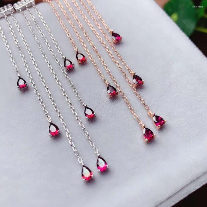 

Stud Earrings Natural And Real Garnet Gemstone S925 Silver Women Fashion Year Gift