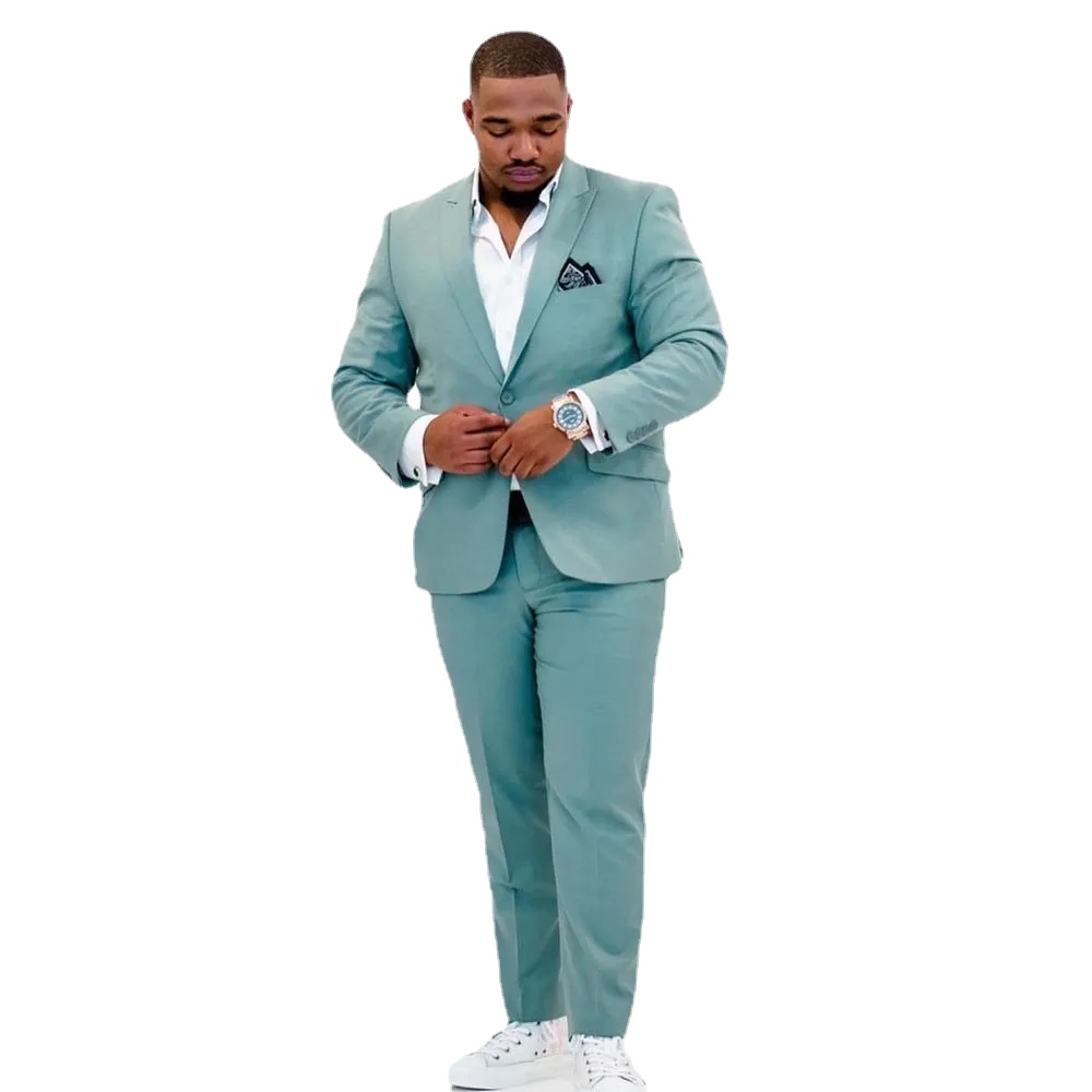 

Mint Green Plus Size Men's Suit Peaked Lapel Blazers Wedding Male Tuxedos Side Vent Slim Fit Groom Wear 2 Pieces Set Prom Jackets And Pants, Same as image