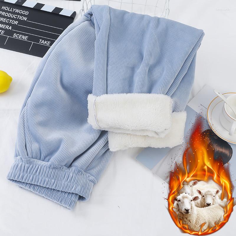 

Women's Pants 2023 Women Warm Winter Plus Velvet Thicken Harem Corduroy Loose Pockets Cold Resistant Female Cropped Trousers, Blue 1