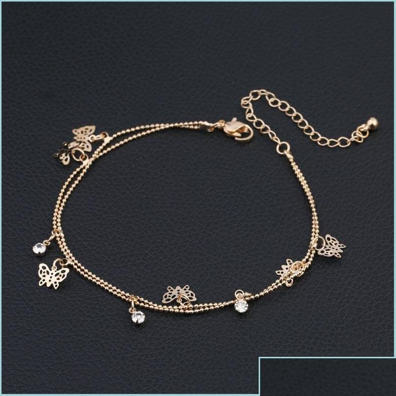 

Anklets Butterfly Anklet Bead Charm Double Fashion Chain Jewelry Deck Foot Women Ankle Bracelets Holiday Gift Ornament 2 45Zy K2 Dro Dhxer