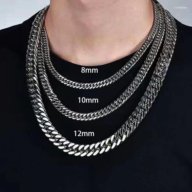 

Chains HNSP 8MM-12MM Stainless Steel Cuban Chain Necklace For Men Neck Jewelry Accessories Male Gift