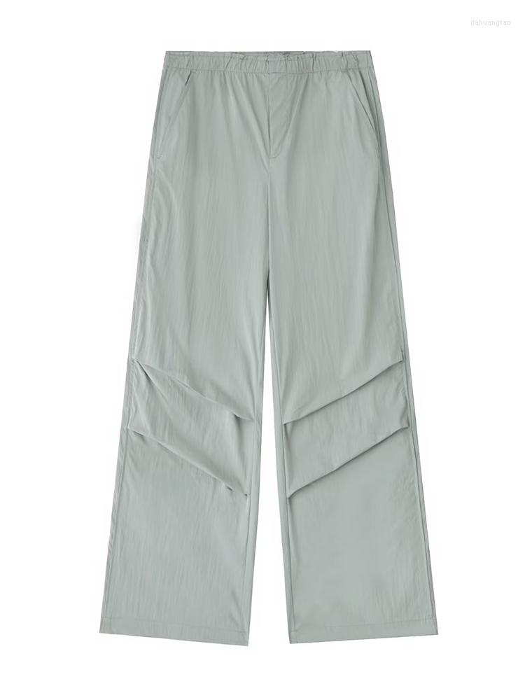

Women's Pants YENKYE Women Fashion Side Pockets Pleats Full Length Vintage Mid Elastic Waist Zipper Female Trousers Mujer, Picture shown