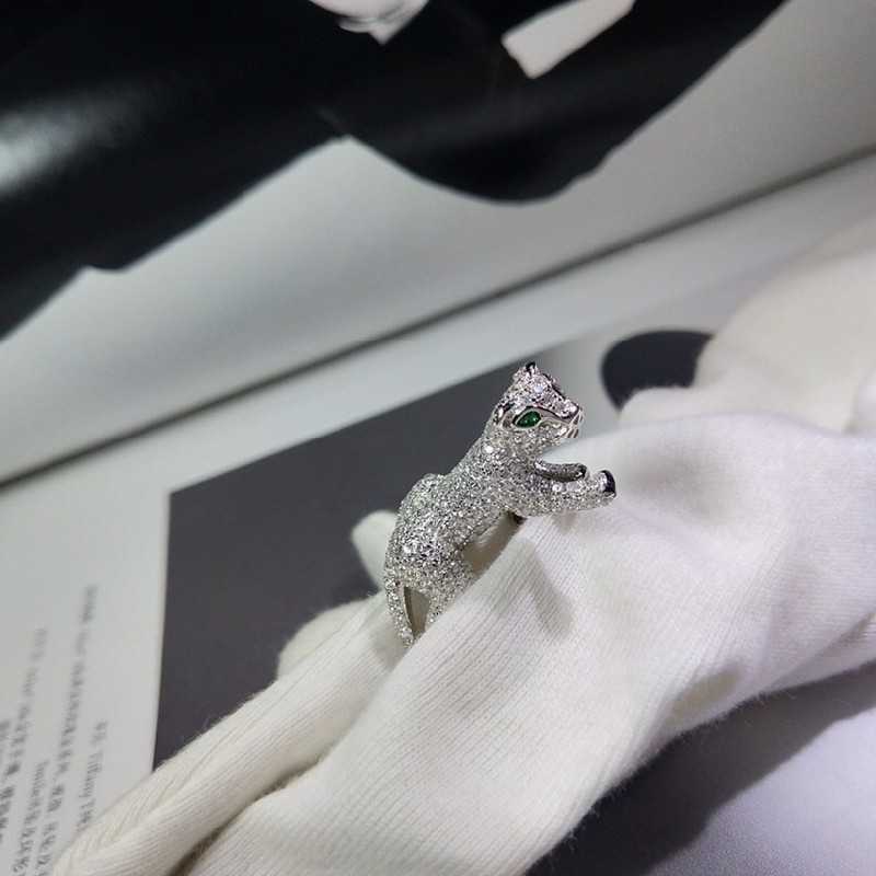 

Original designer JXJ. S925 Sterling Silver Carcass Full Diamond Leopard Ring Female Fashion Exaggerated Fine Personality