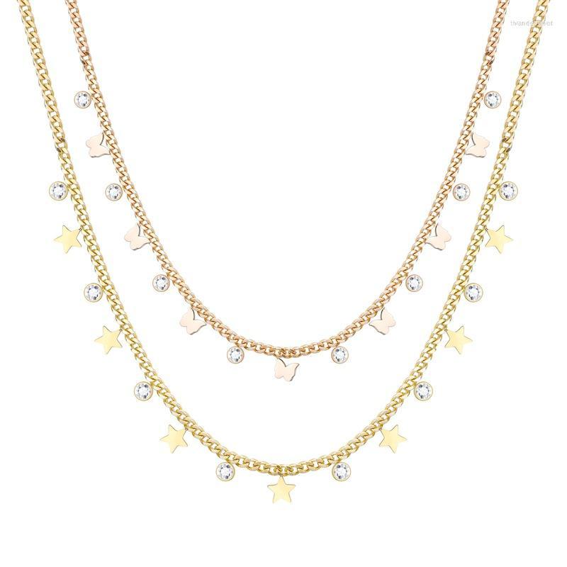 

Chains Titanium Steel Necklace Sparkling Rose Gold Women's With Butterfly Pendant