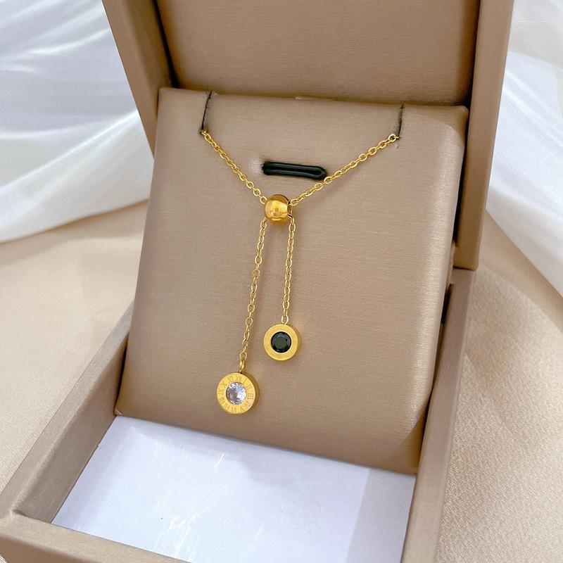 

Pendant Necklaces 16L Stainless Steel Roman Numerals Tassel Long Necklace Ladies Fashion Zircon Wedding Jewelry Gift