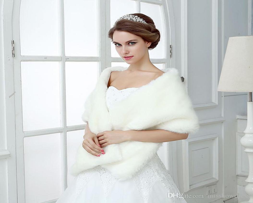 

Ivory Winter Wedding Bridal Faux Fur Wraps Warm shawls Outerwear Women Jackets For Prom Evening Party High Quality8483320, White