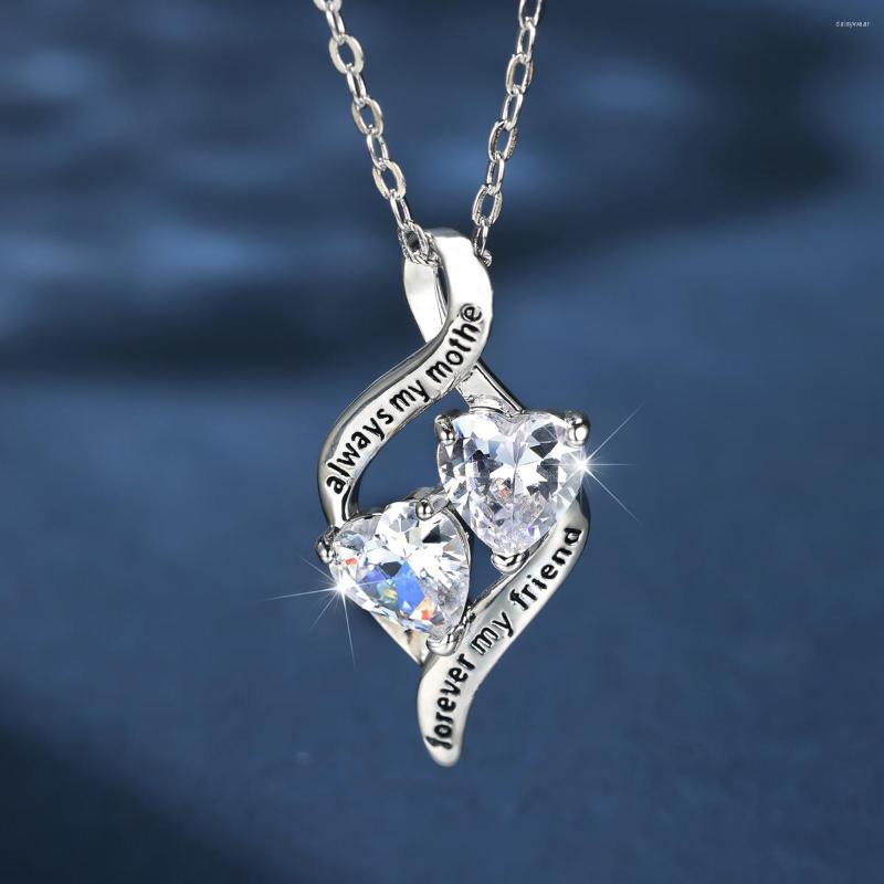 

Pendant Necklaces Double Heart Infinity For Women Silver Color Inlay White Zircon Clavicle Necklace Mothers Day Birthday Jewelry