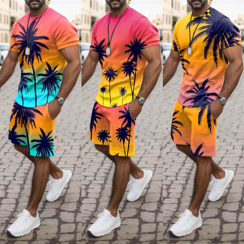 

Men' Tracksuits Men Summer Casual T-Shirt Shorts Set 3d Coconut Print Tracksuit Fashion Suit Hawaiian Style Outfit Male Oversized Clothing, Orange