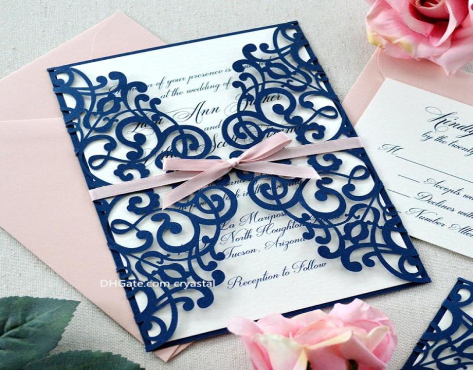 

Navy Laser Cut Wedding Invitation Glittering Cut Gatefold invite7574918, White