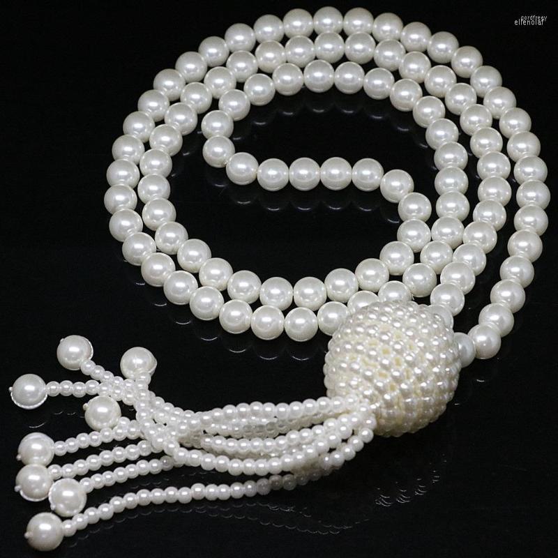 

Chains Fashion Necklace 8mm White Round Shell Simulated-pearl Beads Ball Pendant Tassel Elegant Women Korean Style Jewelry B1430