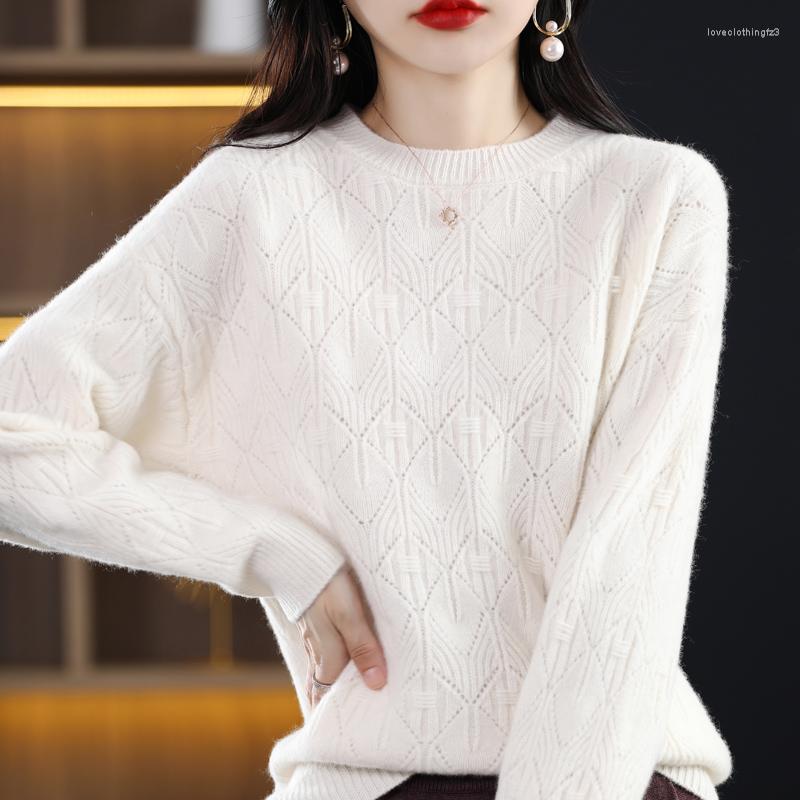 

Women's Sweaters Utumn Winter Cashmere Sweater Women Round Neck Jacquard Diamond Loose Jumper 100 Pure Wool Base Knit, Dark green