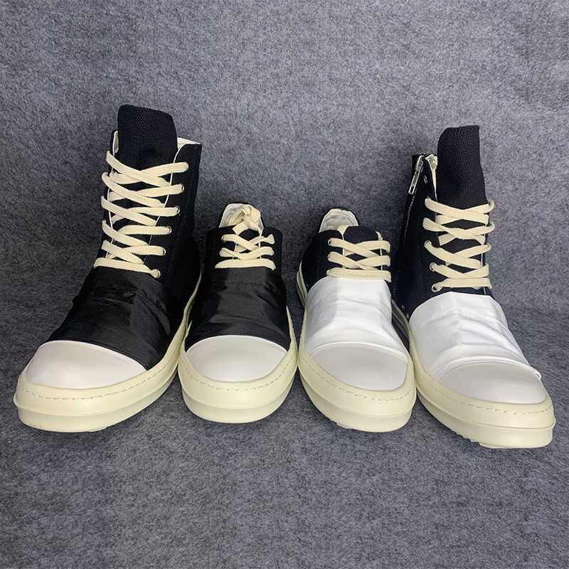 

rick Hibori ro shoes canvas high top canvas with pleats dark male couple board shoes female celebrity internet celebrity same style, White pleated high cut
