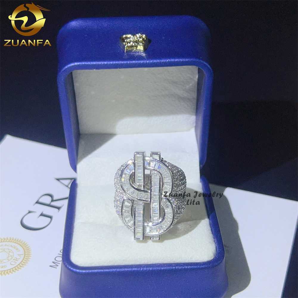 

Fine Jewelry Wholesale Baguette Diamond Rapper Hip Hop Ice Mens 925 Sterling Silver Moissanite Ring
