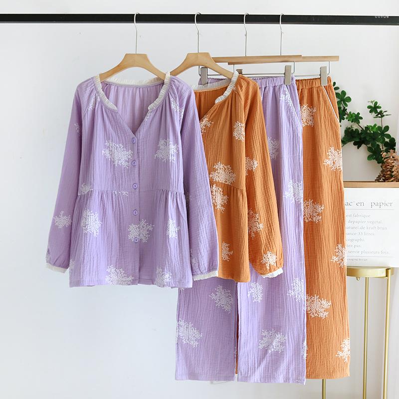 

Women's Sleepwear Cotton Women Long Sleeve Trousers Pajamas Set Lounge Autumn Pijama Mujer Home Clothes Female Pyjamas, Yellow