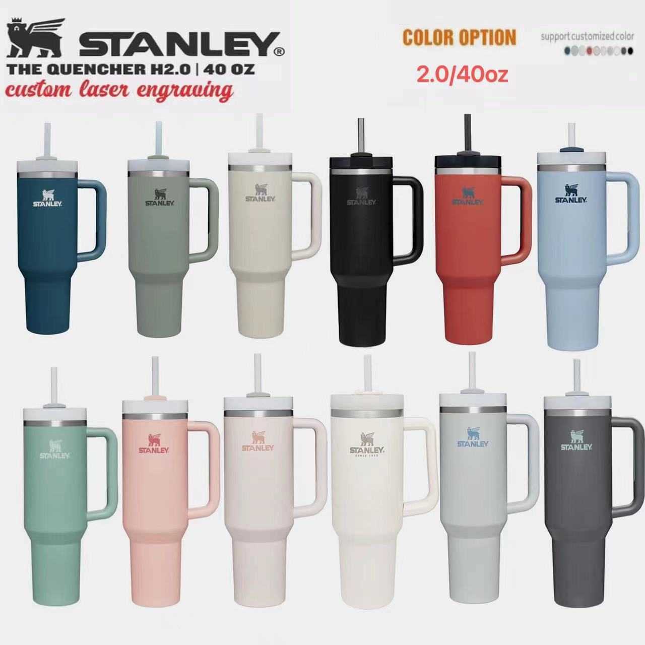 

Tumblers Stanley Quencher H2.0 40oz Stainless Steel Tumblers Cups with Silicone handle Lid And Straw 2nd Generation Car mugs Keep Drinking Cold Water Bottles 1PCS, Multi-color