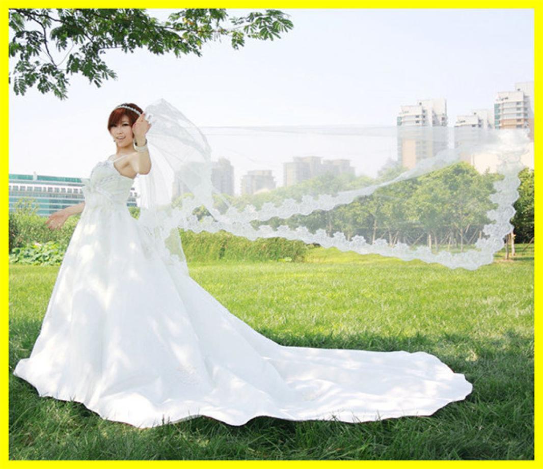 

2021 in stock Available Custom Made Bridal Veils Tulle Applique Edge Foreign Trade Veil for Wedding Party7361796, Ivory