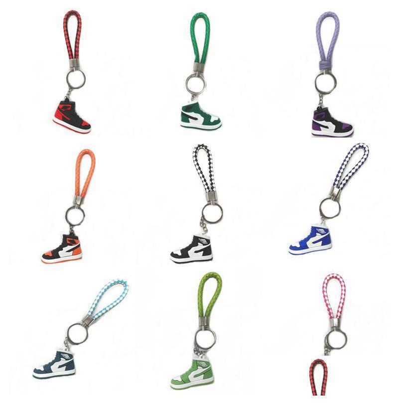 

Keychains Lanyards 14 Colors Famous Designer Sile 3D Sneaker Pu Rope Keychain Men Women Fashion Shoes Keycring Car Basketball Hang Dhkqd