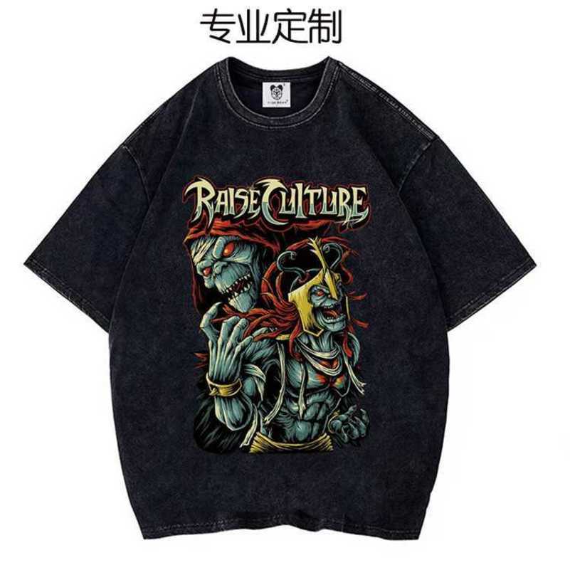

Chaopai High Street Leisure Pure Cotton Wash Old Dark Abstract Skull Pattern Short Sleeve Men's T, Custom drawing