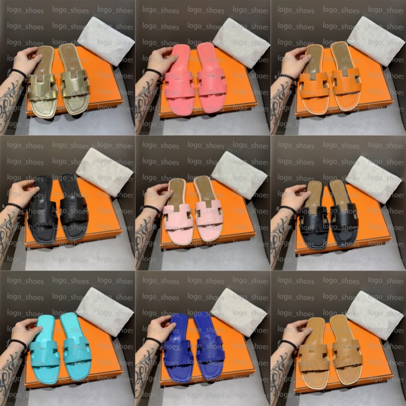 

Classic Beach Sandals Brand Designer Ladies Soft Flat Base Slipper High Quality Genuine Leather Party Dress Slides Slippers With Box, Pink 1