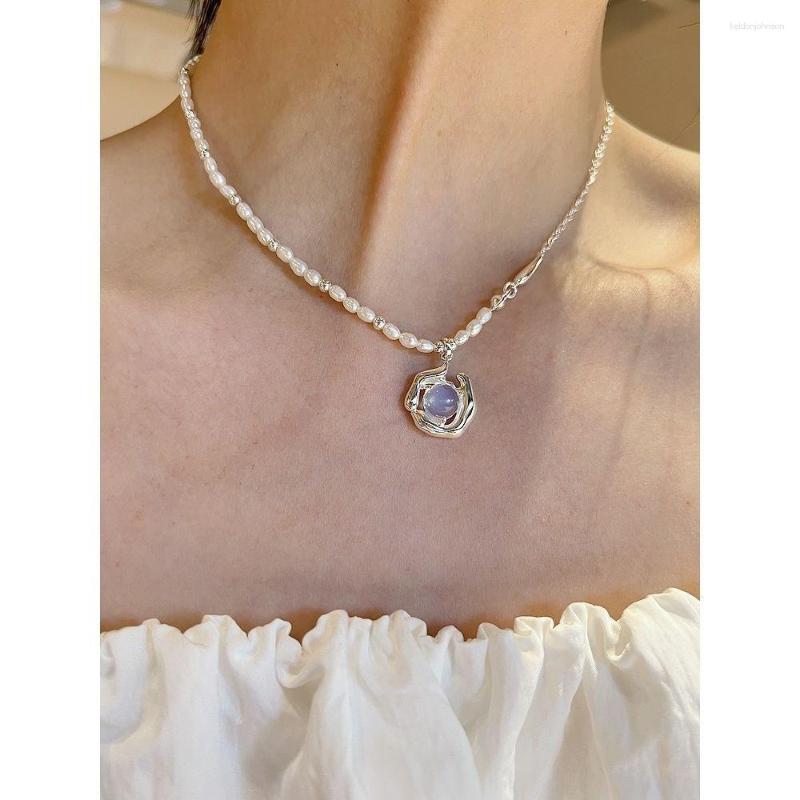 

Pendant Necklaces Luxury Necklace Simple Jewelry Accessory Fashion Geometric Round Moonstone With Pearl
