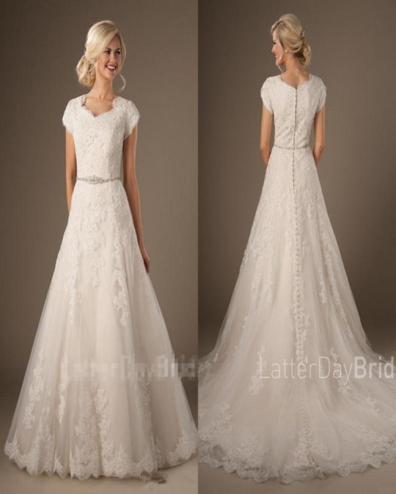 

Long Country Modest Wedding Dresses Cap Sleeves Champagne Lining Beaded Lace Appliques Buttons Back Western Formal Bridal Gowns8540417, Black