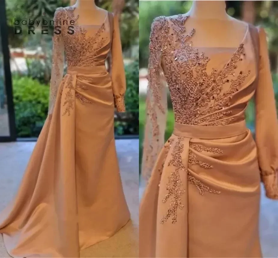 

Modest Long Sleeve Mother of Bride Groom Dresses Sheer Jewel Neck Appliqued Sequined Satin Long Mother Evening Formal Occasion Gown BC11424