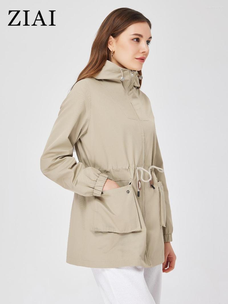 

Women's Jackets ZIAI 2023 Spring Jacket Mid-long Zipper Belt High Quality Fashion Women Windproof Trench Coat ZS-30016, T187 brown