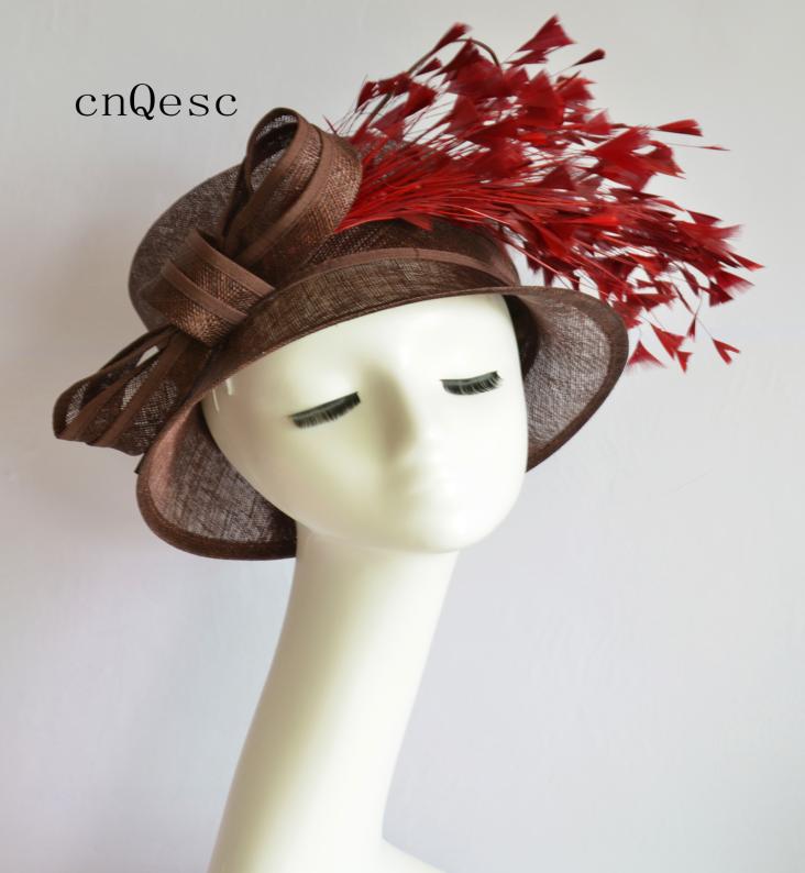 

2019 Brown wine Ladies formal Dress hat sinamay fascinator hat church hat for wedding bridal shower mother of the bride wfeathers4616146, Mixed color