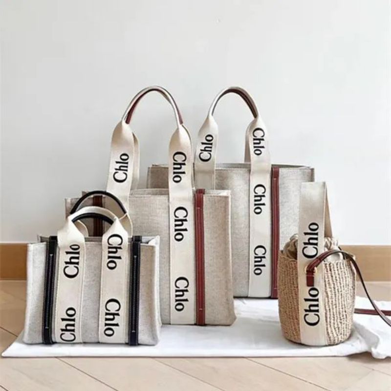 

designer woman purse genuine leather handbag tote rubber beach bag woody medium tote bag Linen canvas shiny calfskin with Woody ribbon White beige brown bags, Black-2