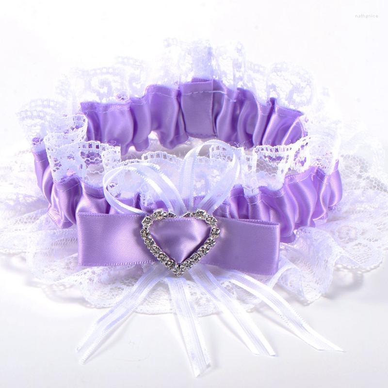 

Garters Garter Purple Lace Wedding Accessory Lucky Bride Bow Rhinestone Heart Elastic Tape #68