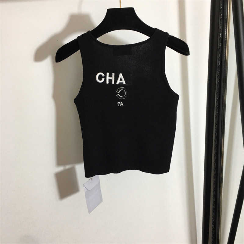 

Summer Knitted Vest Women Top Alphabet Pattern Comfortable Fabric High Stretch Embroidered Letter Sleeveless Knit Vests Black White Casual Clothing 55