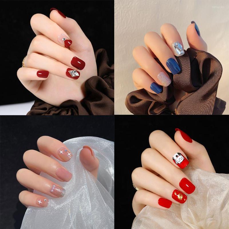 

False Nails On Coffin Detachable Short With Jelly Stickers Air Soft Nail Art Full Cover