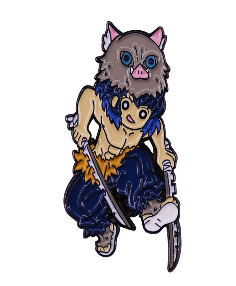 

New Ghost Killing Blade Mouth Flat Inosuke Brooch Horror Anime Wolf Badge Punk Backpack Pin Clothes Bag Jacket Accessories9922448, Red